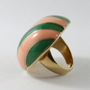 Ciner NY Gold Plated Peach & Green Enamel Striped Round Ring