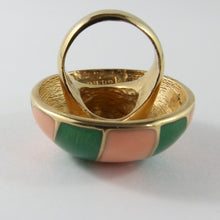 Load image into Gallery viewer, Ciner NY Gold Plated Peach &amp; Green Enamel Striped Round Ring