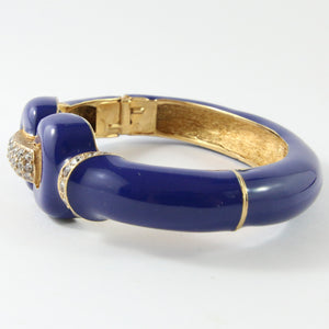 Ciner NY Royal Blue Enamel, Clear Crystal & Gold Plated Cuff Bangle