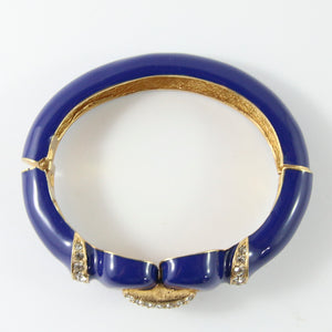 Ciner NY Royal Blue Enamel, Clear Crystal & Gold Plated Cuff Bangle