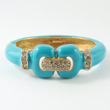 Load image into Gallery viewer, Ciner NY Turquoise Enamel, Clear Crystal &amp; Gold Plated Cuff Bangle