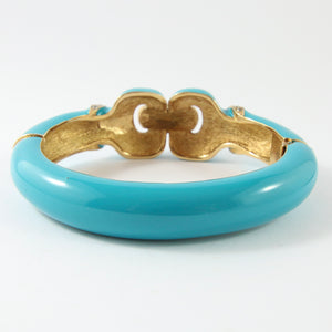 Ciner NY Turquoise Enamel, Clear Crystal & Gold Plated Cuff Bangle