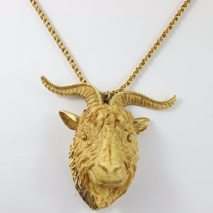 Vintage Large Goat Head Pendant Necklace