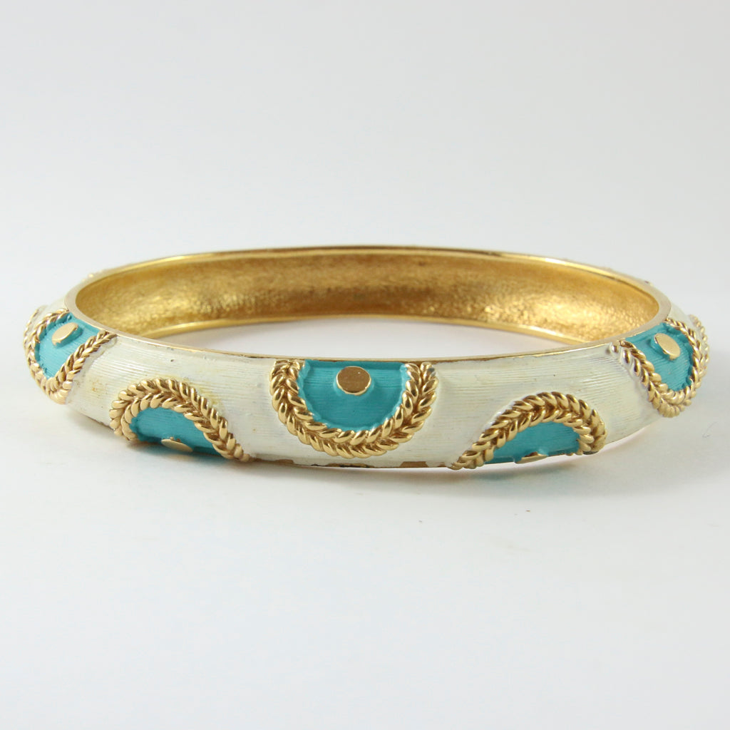 Signed Marcel Boucher Vintage Signed Turquoise , White & Gold Bangle