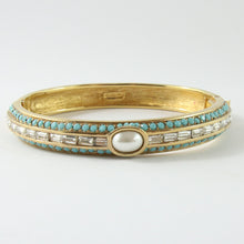 Load image into Gallery viewer, Ciner NY Turquoise , White Pearl , Gold &amp; Crystal Bangle with Clasp