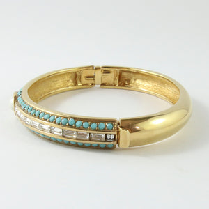 Ciner NY Turquoise , White Pearl , Gold & Crystal Bangle with Clasp