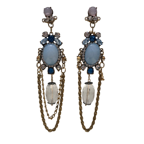 Vintage Reworked Light Blue Chandelier Earrings (Clip-On)
