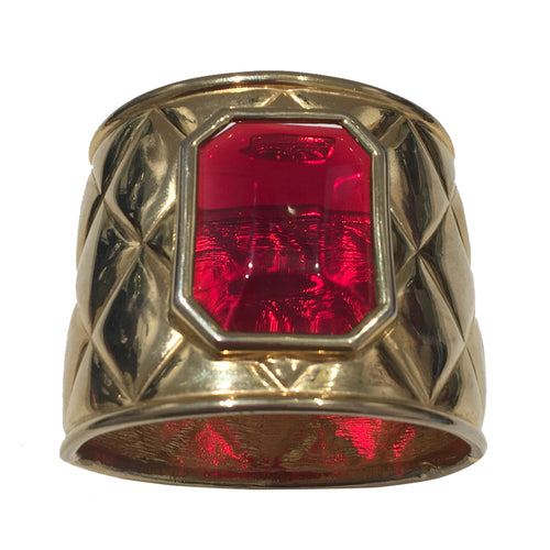 Vintage Signed 'Valentino' Quilted Gold Tone & Amber Glass Clamper Cuff