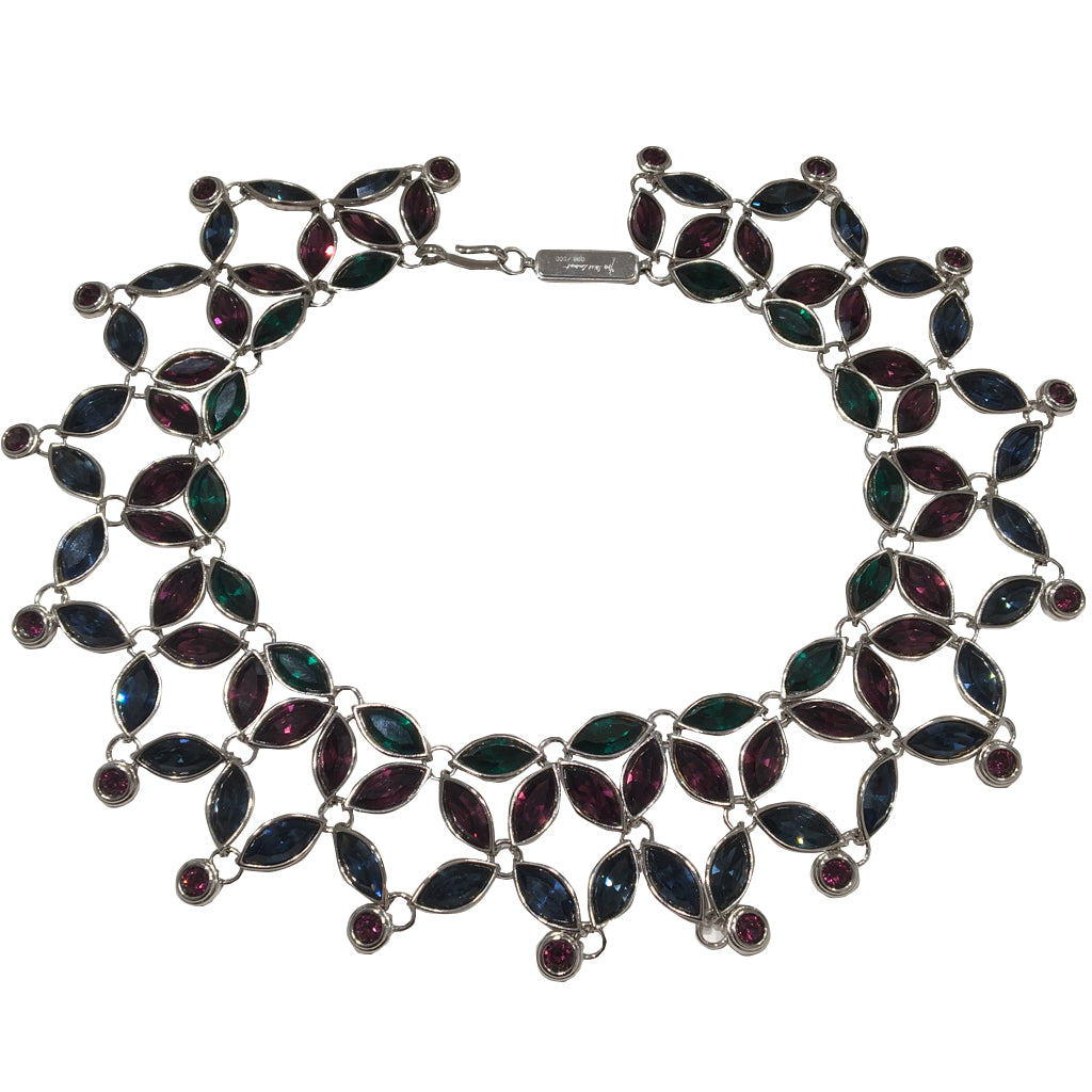 Limited Edition 098-500 Yves Saint Laurent Vintage Silver Tone, Emerald, Amethyst & Indigo Floral Neckpiece