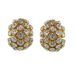 Christian Dior Signed Vintage Gold Tone Clear Crystal Earrings c.1970 (Clip-on) - Harlequin Market