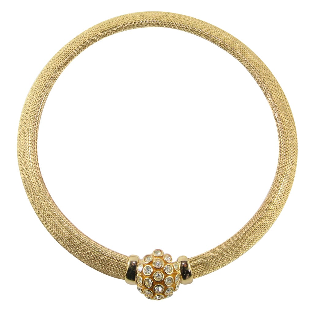 Christian Dior Signed Vintage Gold Tone Crystal Detail Choker Necklace c. 1970 - Harlequin Market