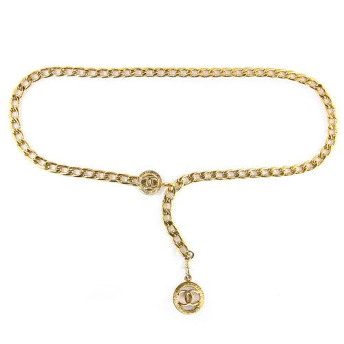 Vintage Chanel Gold Tone Chain Belt with CC Pendant c. 1990