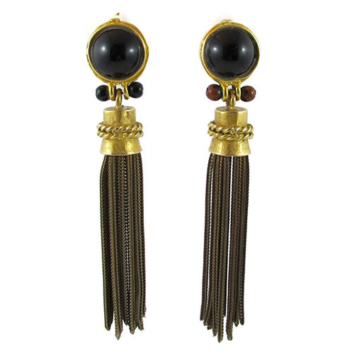 Vintage Tassel Earrings with Black Glass Bead Detail