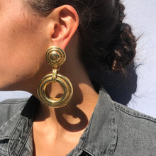 Load image into Gallery viewer, Large Vintage Gold Tone Swirl Double Hoop Earrings c.1970s (Pierced)