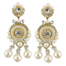 Load image into Gallery viewer, Lawrence VRBA Signed Large Statement Crystal Earrings - Clear Crystal, Faux Pearls with Bow