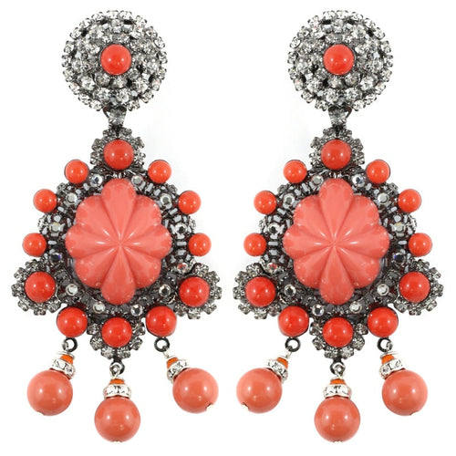 Signed Lawrence VRBA Statement Coral Glass Bead Earrings