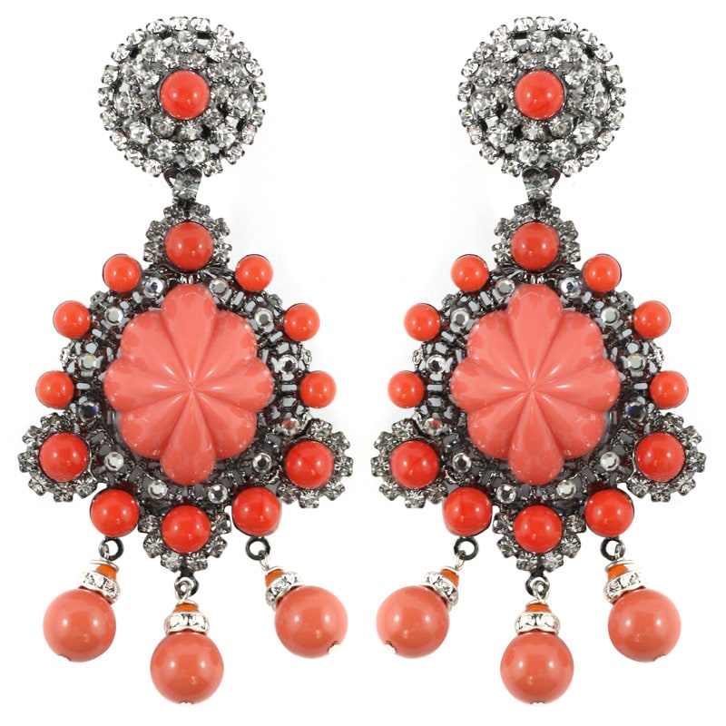 Signed Lawrence VRBA Statement Coral Glass Bead Earrings
