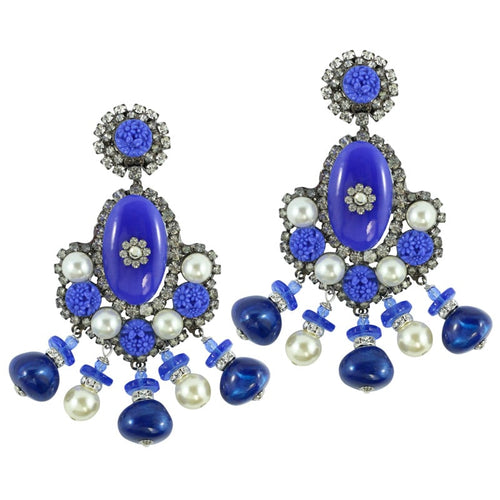 Signed Lawrence VRBA Statement Cobalt Blue Large Glass Bead Earrings