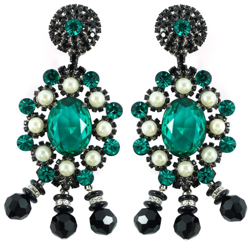 Signed Lawrence VRBA Statement Earrings - Emerald Green, Faux Pearl