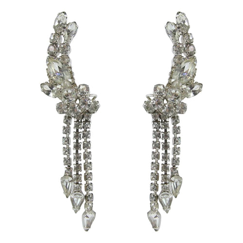 Vintage Clear Crystal Rhinestone Deco Cimber Style Earrings c. 1950 (Clip-on)