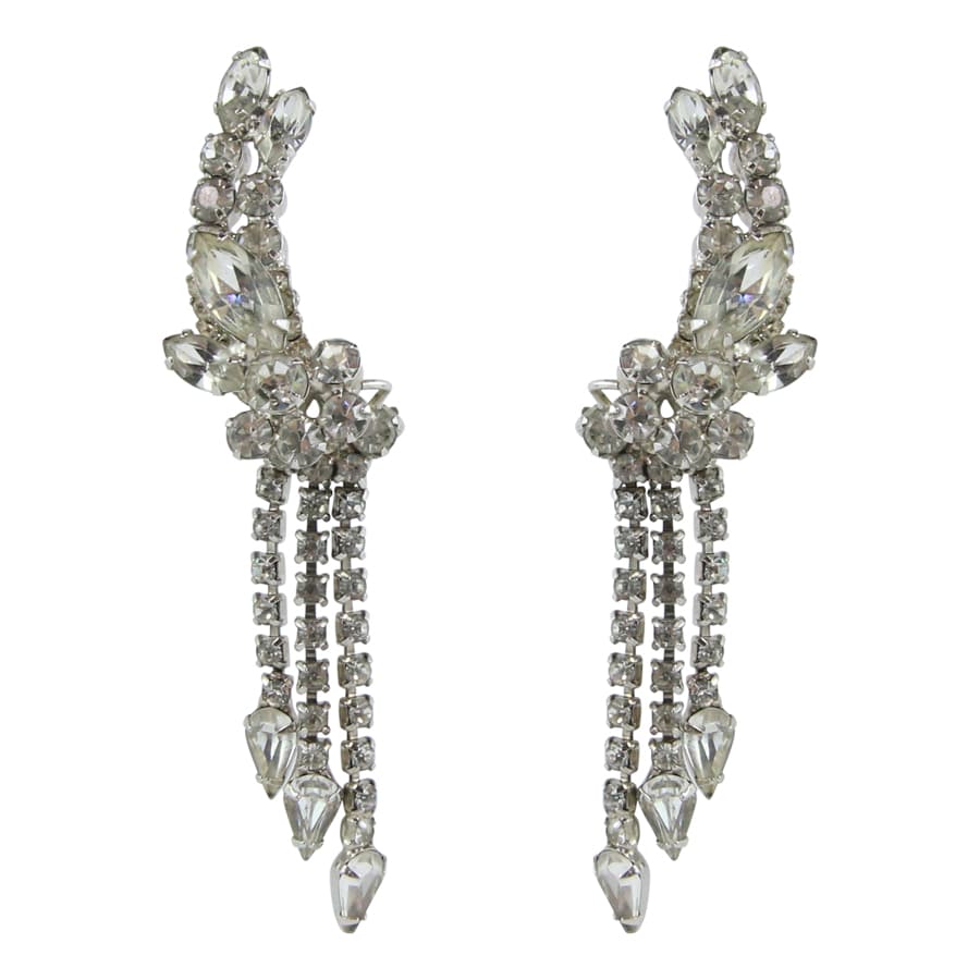 Vintage Clear Crystal Rhinestone Deco Cimber Style Earrings c. 1950 (Clip-on)