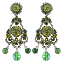 Load image into Gallery viewer, Lawrence VRBA Signed Large Statement Crystal Earrings -Olivine Green (clip-on)