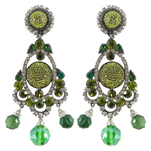 Lawrence VRBA Signed Large Statement Crystal Earrings -Olivine Green (clip-on)