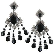 Load image into Gallery viewer, Lawrence VRBA Signed Large Statement Crystal Earrings - Black, Clear (clip-on)