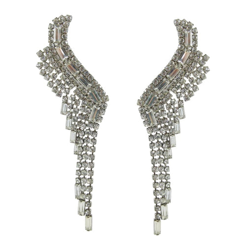 Vintage Crystal Rhinestone Ear Climb Waterfall Tassel Earrings c. 1950 (Clip-on)