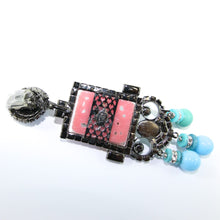 Load image into Gallery viewer, Lawrence VRBA Signed Large Statement Crystal Earrings - Coral &amp; Turquoise (clip-on)