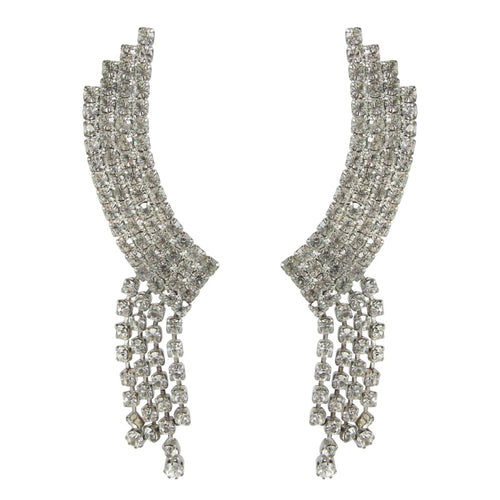 Vintage Dangling Waterfall Crystal Rhinestone Clip On Earrings c. 1950 (Clip-on)