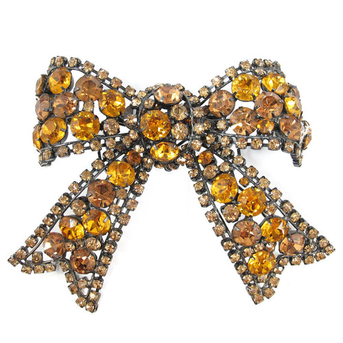 Signed Larry Vrba Crystal Bow Brooch