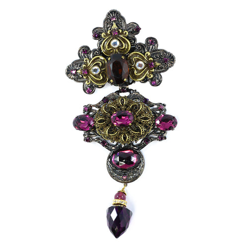 Signed Lawrence VRBA Large Statement Military Style Brooch - Amethyst, Antique