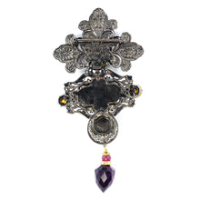 Load image into Gallery viewer, Signed Lawrence VRBA Large Statement Military Style Brooch - Amethyst, Antique