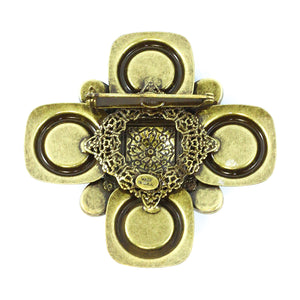 Signed Lawrence VRBA Large Military Cross Style Brooch - Green, Topaz