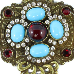 Signed Lawrence VRBA Large Statement Military Style Brooch - Turquoise, Red