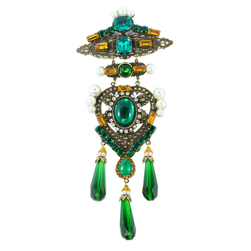 Signed Lawrence VRBA Large Military Cross Style Brooch - Green, Topaz