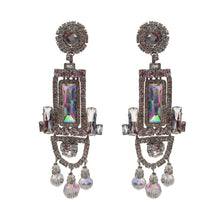 Load image into Gallery viewer, Lawrence VRBA Signed Large Statement Crystal Earrings - Rectangle Drop Aurore Boreale &amp; Clear