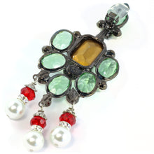 Load image into Gallery viewer, Signed Lawrence VRBA Statement Earrings - Green, Red, Faux Pearl