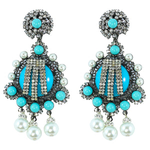Signed Lawrence VRBA Statement Earrings - Turquoise - Faux Pearl