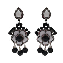Load image into Gallery viewer, Lawrence VRBA Signed Large Statement Crystal Earrings - Black White Daisy