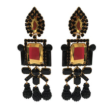 Load image into Gallery viewer, Lawrence VRBA Signed Large Statement Crystal Earrings - Black &amp; Gold Reflective