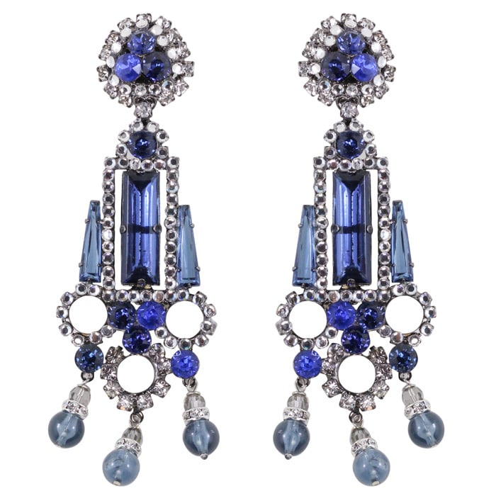 Lawrence VRBA Signed Large Statement Crystal Earrings - Sapphire Blue (Clip-on)