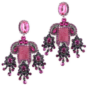 Lawrence VRBA Signed Large Statement Crystal Earrings - Fuchsia Pink (Clip-on)