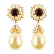Load image into Gallery viewer, Lawrence VRBA Signed Statement Earrings - Faux Faux Pearl, Ruby (clip-on)