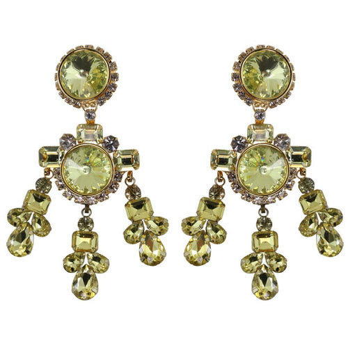 Lawrence VRBA Signed Large Statement Crystal Earrings - Jonquil (clip-on)