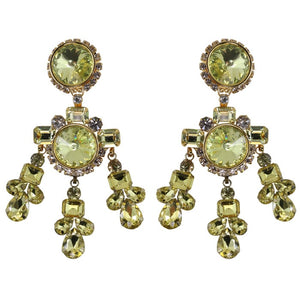 Lawrence VRBA Signed Large Statement Crystal Earrings - Jonquil (clip-on)