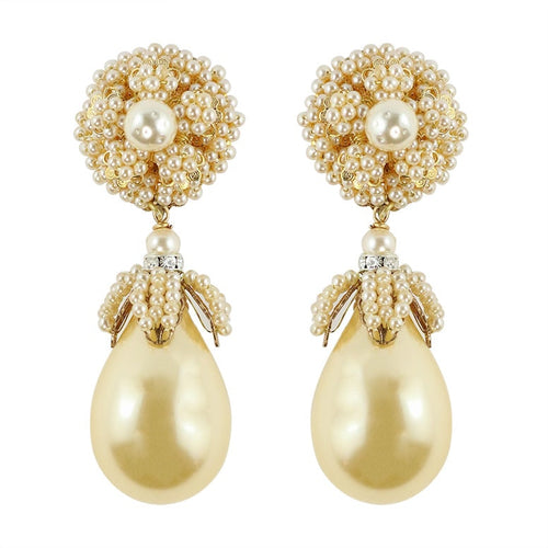 Lawrence VRBA Signed Statement Earrings - Faux Faux Pearl (clip-on)