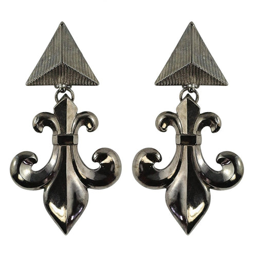 Lawrence VRBA Signed Statement Fleur De Lis Earrings (clip-on)