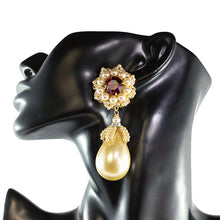 Load image into Gallery viewer, Lawrence VRBA Signed Statement Earrings - Faux Faux Pearl, Ruby (clip-on)